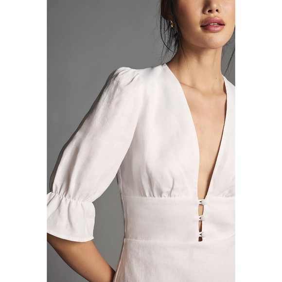 Reformation Simi Linen Minimilist Puff Sleeve Mini Dress - Picture 9 of 16